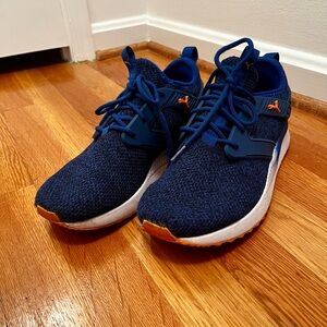Puma Blue and Orange, running sneakers, size 8.5.